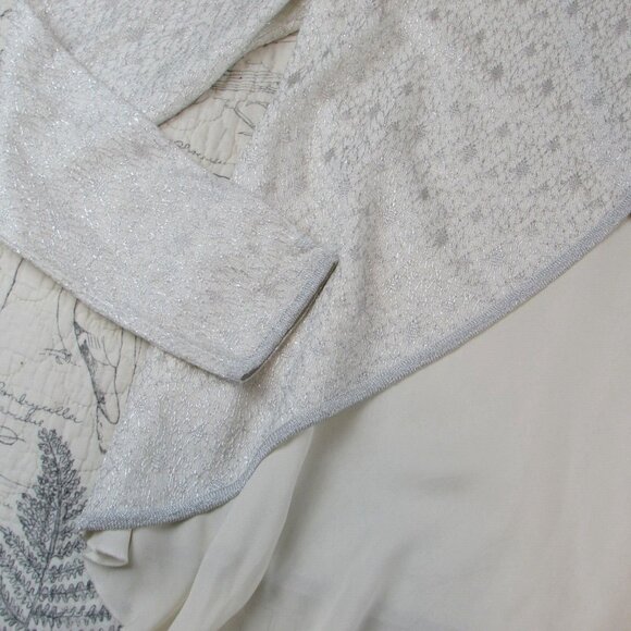 EUC St  John knit top  silver metallic embroidery silk shirt tail open back S - Picture 7 of 7
